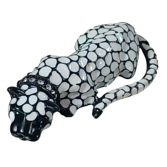 Vintage Cloisonne Style Siamese Cat Brooch Pin Black White Crystals Gree… - Picture 4 of 9